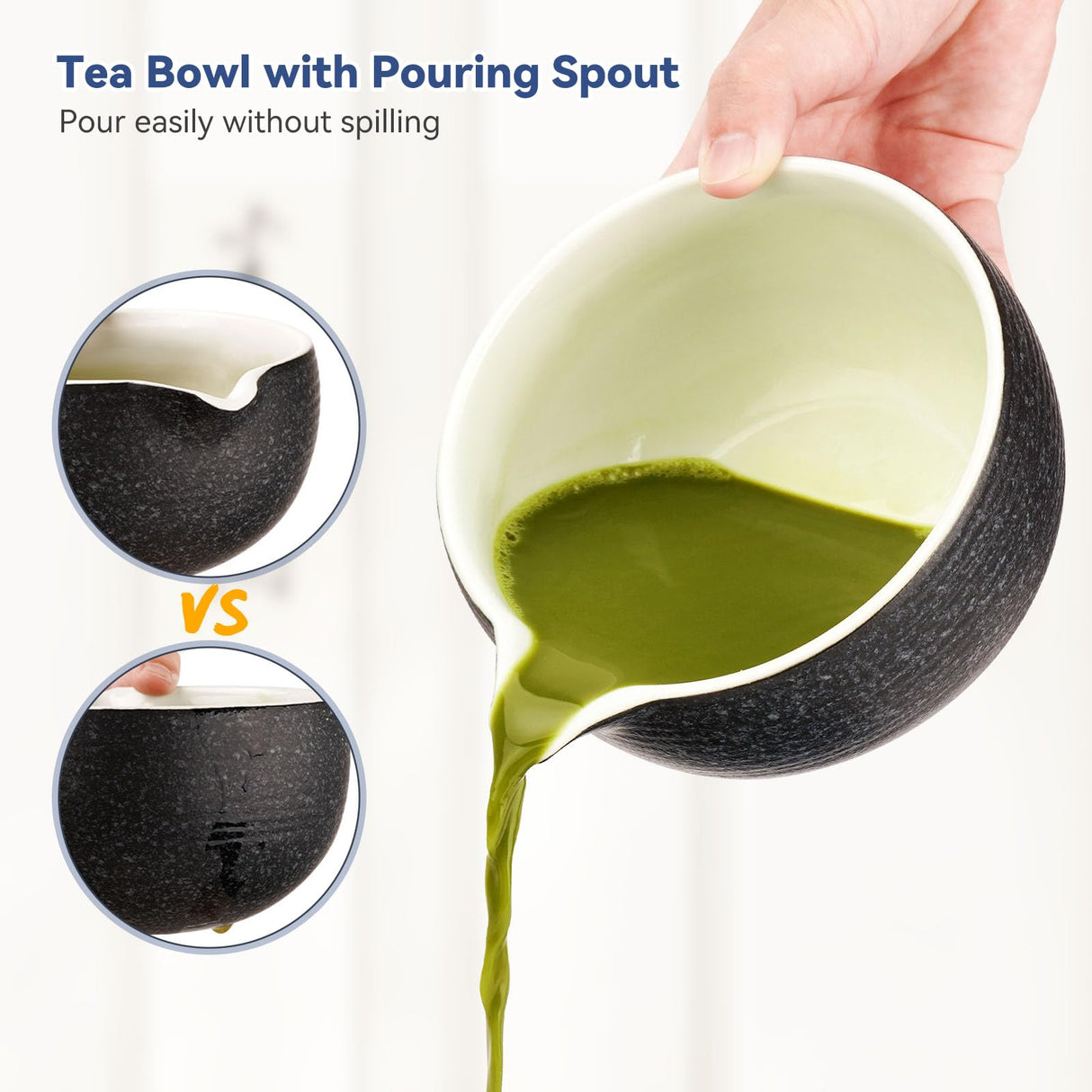 Joiish 10-Pcs Matcha Kit Set, Whisk and Bowl with Spout & Measuring Spoon, Japanese Tea Making Tools, Charcoal Grey Joiish