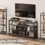 BON AUGURE Tall TV Stand for TVs up to 65 Inch, Industrial Entertainment Center with Storage Cabinet, Rustic Wood Media Console Table for Living Room and Bedroom (32 Inch High, Grey Oak) BON AUGURE