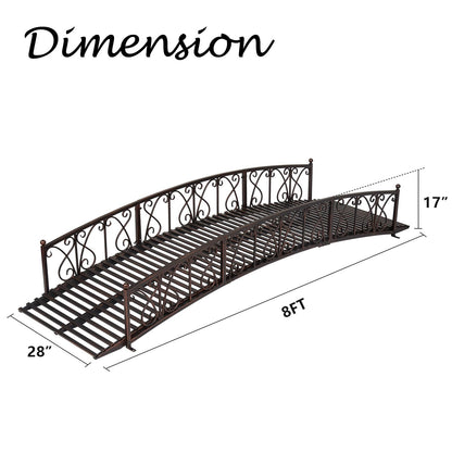 Kinlife 8 FT Metal Arch Garden Bridge – Outdoor Pond Bridge with Safety Side Rails, Decorative Landscaping Footbridge for Backyard, Creek, Lawn, Stream, Fish Pond, Easy Assembly, Black Bronze - WoodArtSupply