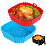 Boribim 2 PCS Square Silicone Air Fryer Liners - 8 Inch Reusable Air Fryer Pot - Air Fryer Accessories - Air Fryer Inserts for 4 to 7 QT Oven Microwave Accessories (Red + Blue) Boribim