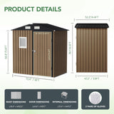 MistMo 6X4FT Outdoor Steel Storage Shed with Lockable Doors, One Window,Ideal for Garden, Backyard, Patio Storage,Brown Mistmo