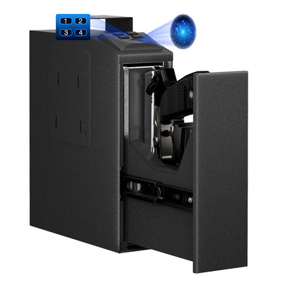 Arvilon Slider Handgun Safe for Nightstand, Biometric Beside Gun Safe for Pistols with Quick Access Sliding Door, Pistol Safes for Wall Bedside Desk Vehicle with the Fingerprint, Keypad