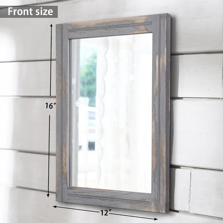 AAZZKANG Wood Framed Mirror Rectangular Rustic Wall Mirror Farmhouse Decorative Small Hanging Mirror for Bathroom Living Room Bedroom AAZZKANG