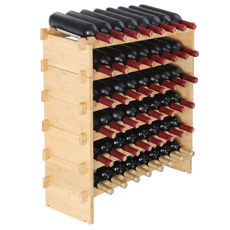 VEVOR 48 Bottle Stackable Modular Wine Rack, 6-Tier Solid Bamboo Wood Storage Racks, Floor Freestanding Wines Holder Display Shelf, Wobble-Free Shelves for Kitchen, Bar, and Cellar (Natural Color) VEVOR