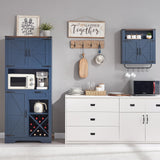 Wnutrees Farmhouse Medicine Cabinet with Two Barn Door, Rustic Wood Wall Cabinet with Adjustable Shelves, Over The Toilet Storage Cabinet with Towel Bar and Hooks for Bathroom, Laundry Room, Blue Wnutrees