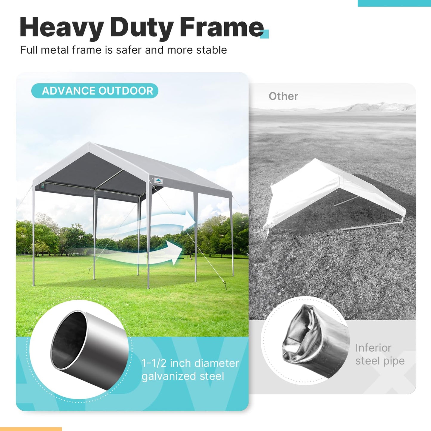 ADVANCE OUTDOOR 10x20 ft Steel Carport with Adjustable Height from 9.5 to 11 ft, Heavy Duty Car Canopy Garage Party Tent Boat Shelter Portable, Gray - WoodArtSupply