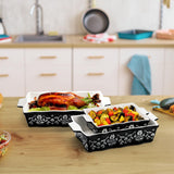 Bekith 3-Piece Ceramic Baking Dishes with Handles, Casserole Dishes for Oven, Rectangular Deep Lasagna Pans, Porcelain Bakeware Sets for Baking Cake Kitchen, Cooking, Black and White Bekith