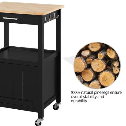 Yaheetech Small Kitchen Island on Wheels with Wood Top and Drawer, Trolley Cart with Open Shelf and Storage Cabinet for Dining Room, 22x18x35 Inches, Black - WoodArtSupply