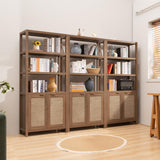 SICOTAS Bookshelf 5 Tier Book Shelf Rattan Boho 71" Tall Bookcase with Doors Storage Shelves Large Bookshelves Farmhouse Bookcases Library Book Case for Living Room Bedroom Home Office Kitchen SICOTAS