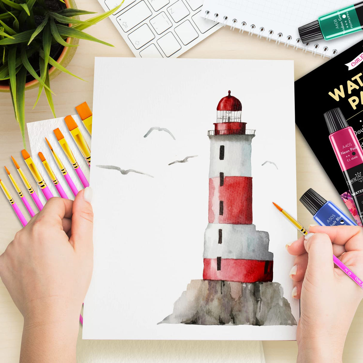 CHALKY CROWN - Watercolor Paper Pad - Water Color Paper Sketch Book - Large Paper for Artists, White - Pack of 2 (64 Sheets) CHALKY CROWN