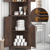 Hlivelood 68" Tall Farmhouse Corner Cabinet, 5-Tier Storage Cabinet with 4 Barn Doors & Adjustable Shelves, Bathroom Cabinet with Storage for Living Room, Kitchen, Bathroom, Brown Hlivelood