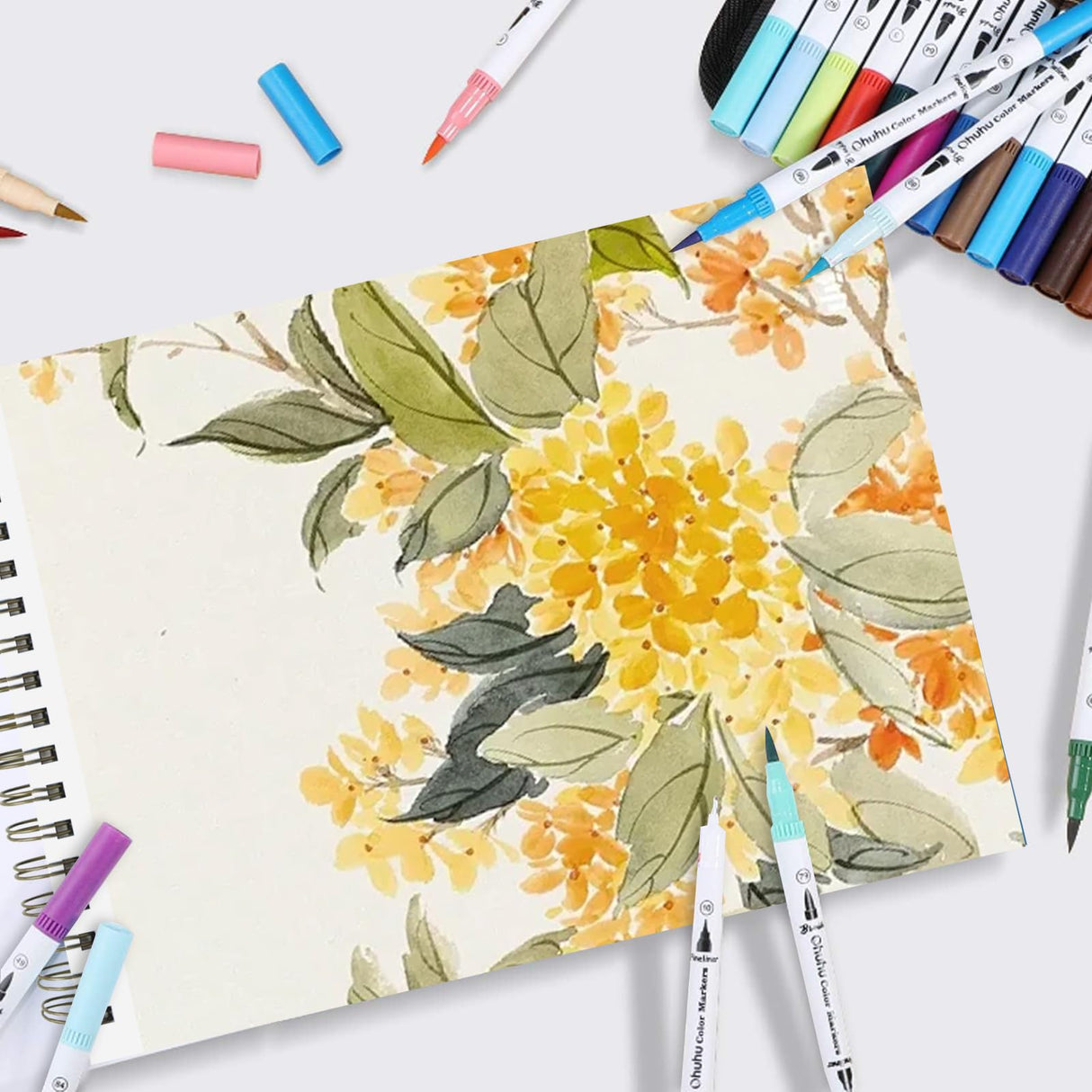 Crehatos Mixed Media Sketchbook 9" x 12", Top Spiral Bound Sketch Pad, 60 Sheets 98lb/160gsm Drawing Paper for Wet and Dry Media, 1 Pack Crehatos