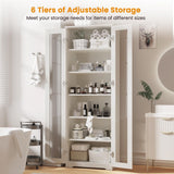 Teekyooly 70" Tall Display Cabinet Storage, Pantry Cabinet with 2 Doors and 6 Adjustable Shelves, Standing Utility Cabinet for Dining Room, Food Storage and Kitchen, Clear and White Teekyooly