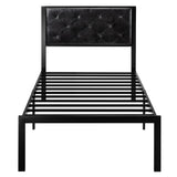 Allewie Twin Bed Frame with Faux Leather Upholstered Headboard, Chic Diamond Stitched Tufted Design, No Box Spring Needed, Black Allewie