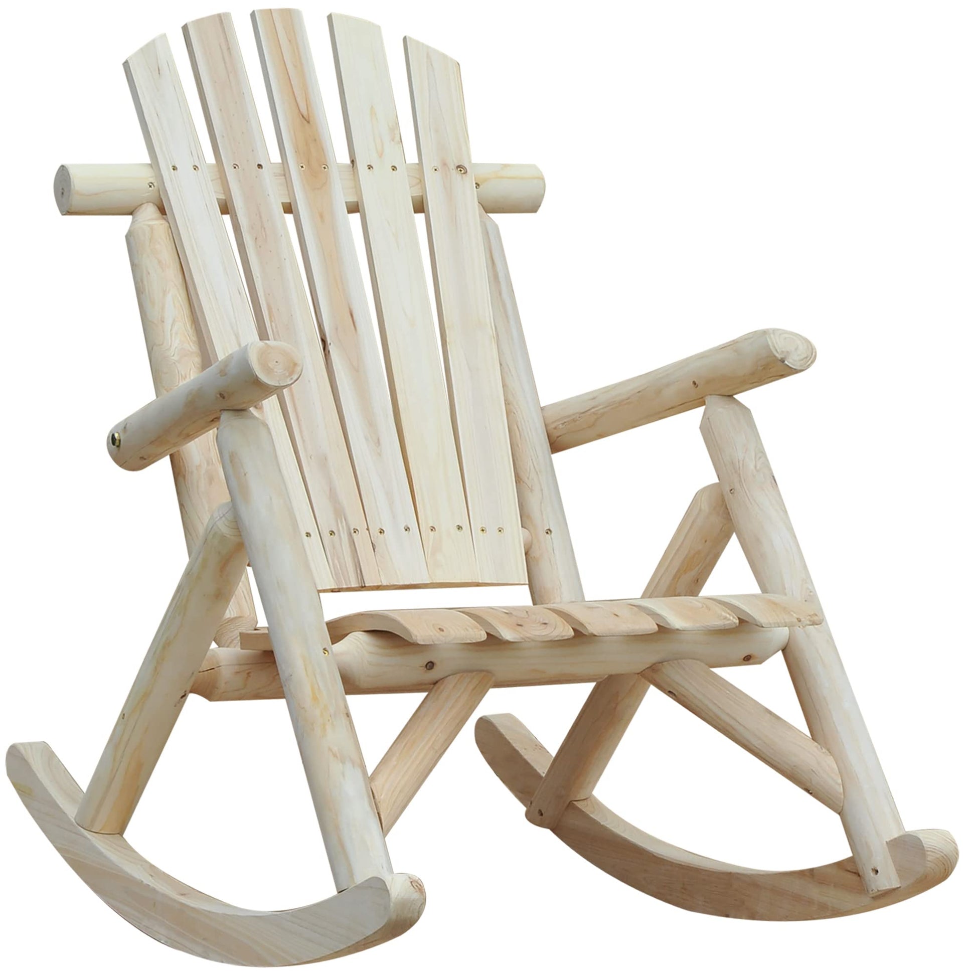 Outsunny Outdoor Wooden Rocking Chair, Single-Person Adirondack Rocking Patio Chair with Rustic High Back, Slatted Seat and Backrest for Indoor, Backyard, Garden, Natural - WoodArtSupply