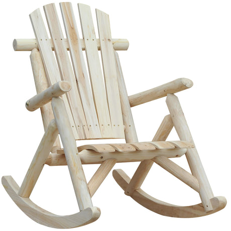Outsunny Outdoor Wooden Rocking Chair, Single-Person Adirondack Rocking Patio Chair with Rustic High Back, Slatted Seat and Backrest for Indoor, Backyard, Garden, Natural Outsunny