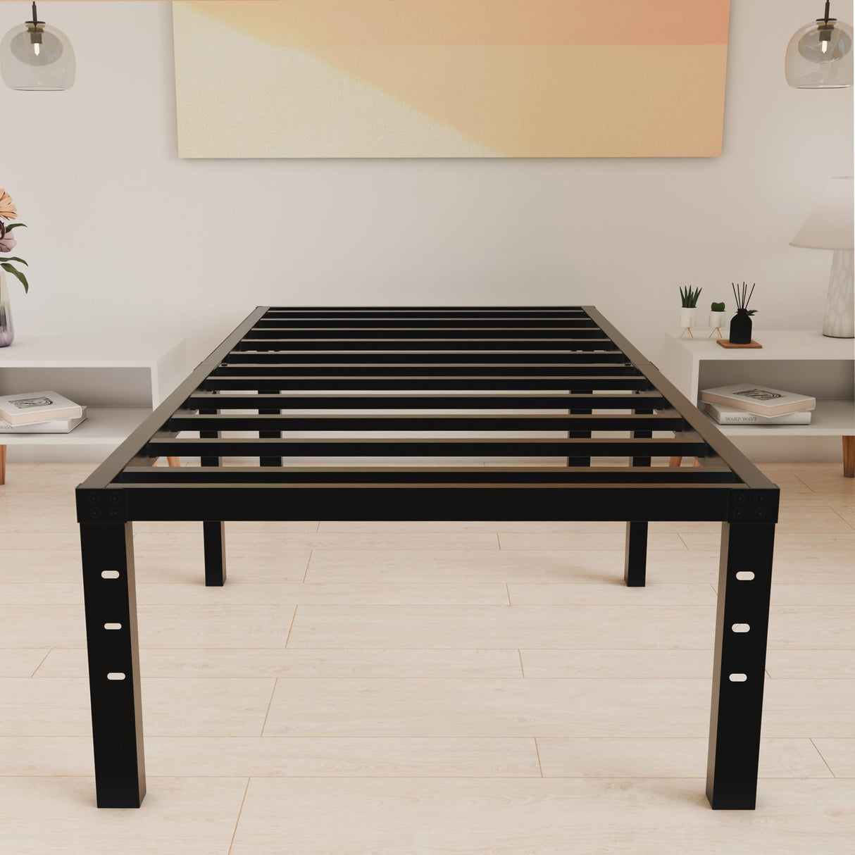 HOBINCHE 18 Inch Metal Twin Bed Frame No Box Spring Needed - Easy Assembly Heavy Duty Noise Free Narrow Bedframes - Single Black Basic Steel Slats Platform with Storage HOBINCHE