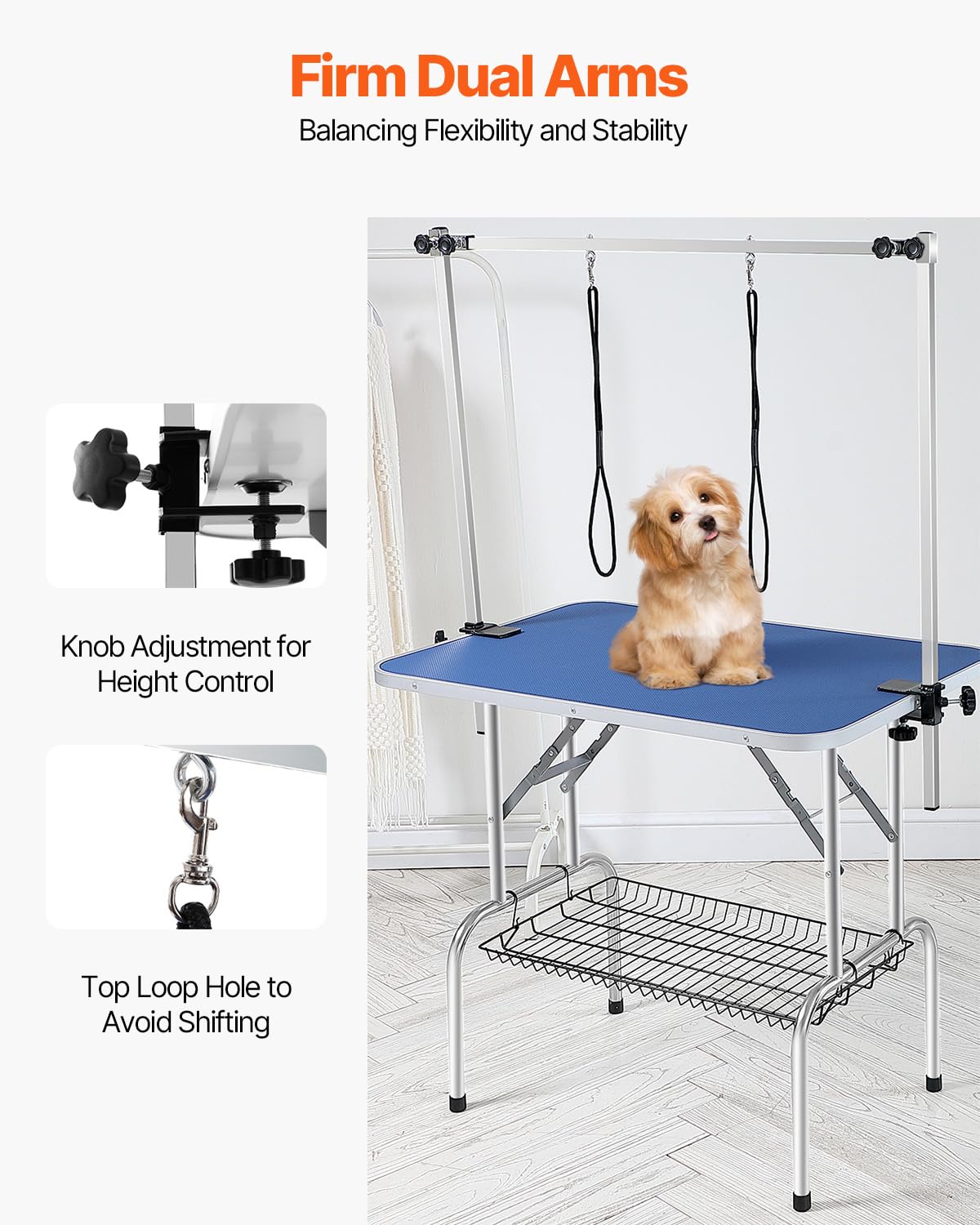 VEVOR Pet Grooming Table, 36 x 24 Inch with 2 Height Adjustable Arms, 330LBS Static Weight Capacity, Foldable Dog Groom Station with No-Sit Haunch Holder with Grooming Loop, for Medium and Small Dogs VEVOR