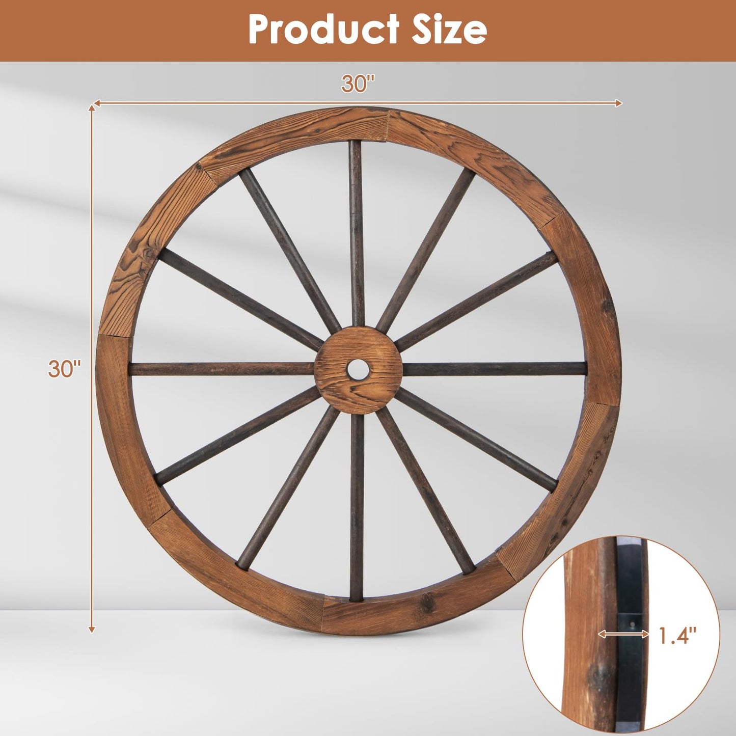 Giantex 30-Inch Wagon Wheels 4 Pieces, Decorative Wooden Wheels, Carbonized Solid Fir Wood, Old Western Style Wall Art Garden Decor, Rustic Wood Wheels for Yard Garage Bar Farmhouse Outdoor