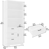 IRONCK Bookshelf with Door and 3 Drawers, 71in Tall Bookcase Shelf with 3-Tier Shelves, for Bedroom Living Room Entrance Hallway Home Office IRONCK