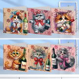 Ceitura 6Pcs Catoon Cat with Wine DIY Diamond Art Painting Crafts Rhinestone Painting Making Greeting Card Making Kit Postcard for Holiday Christmas New Year Party Favors 11.81 * 5.91 inch C'eitura
