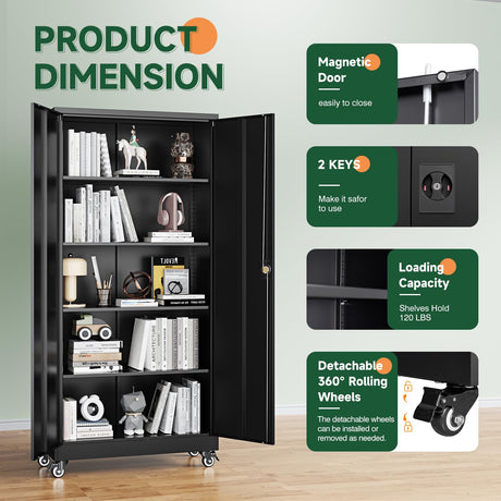 Letaya Metal Garage Storage Cabinets with Lock Door and Adjustable Shelves, Steel Tool Cabinets for Home,Office,Warehouse Organisieren (Black, 75" H) Letaya