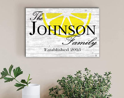 Family Name Sign with Established Date PERSONALIZED Wedding Gift For Couple Custom Wall Decor EST. Date - SOLID WOOD - 16.5" X10.5" (LEMON) - WoodArtSupply