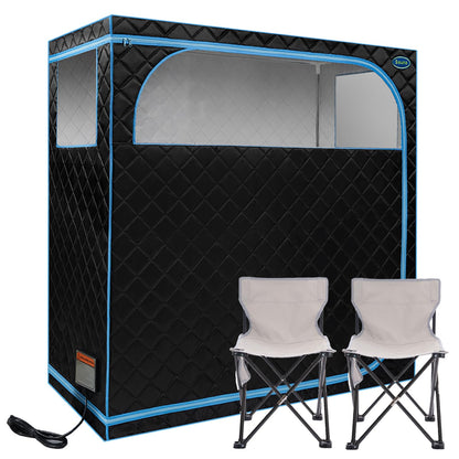 Wizzisauna 2 Person Infrared Sauna | Full Size Portable Sauna Tent | FAR Infrared Sauna for Home, 1,350watt, Home Saunas with Heating Foot Pad*2, Portable Chair*2, (L56.7 x W31.5 x H59.4, Black)