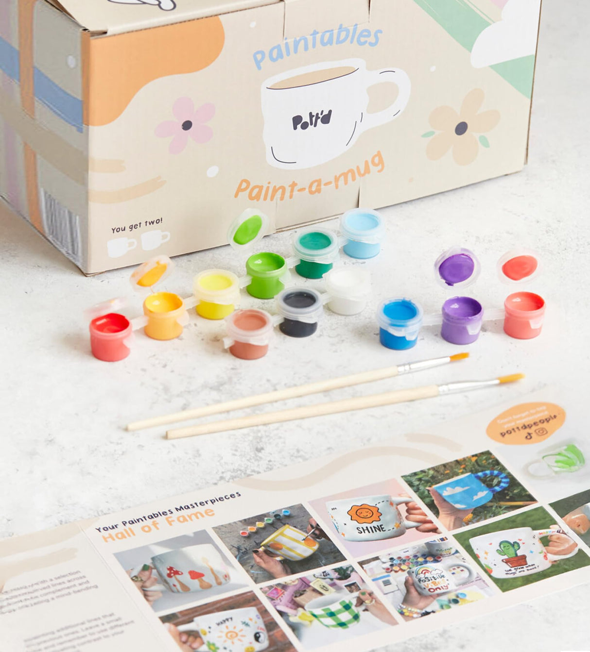Pott'd Paintables Paint Your Own Mug Kit - DIY Mug Painting Kit for Adults. Ceramic Painting Kit for Adults Includes Mugs, Paints, Brushes and Painting Inspiration Guide Pott'd