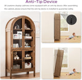 70.9'' Tall Arched Display Cabinet with Acrylic Glass Doors, Modern 5-Tier Arched Bookcase, Kitchen Pantry Storage Cabinet Curio Cabinets for Living Dining Room (Walnut, 31.5‘’W) Lxsxlome