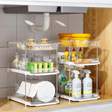 Delamu 2 Sets of 3-Tier Bathroom Under Sink Organizers and Storage, Multi-Purpose Stackable Pantry Organization and Storage, Pull Out Clear Kitchen Bathroom Cabinet Organizer with Movable Dividers Delamu