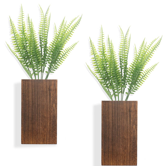 2 Pack Wood Wall Planter Vase with Artificial Persian Grass, Modern Indoor Wall Hanging Decor for Home Living Room Bedroom Farmhouse Wooden Pocket Vases for Dried Flowers and Faux Greenery Pl - WoodArtSupply