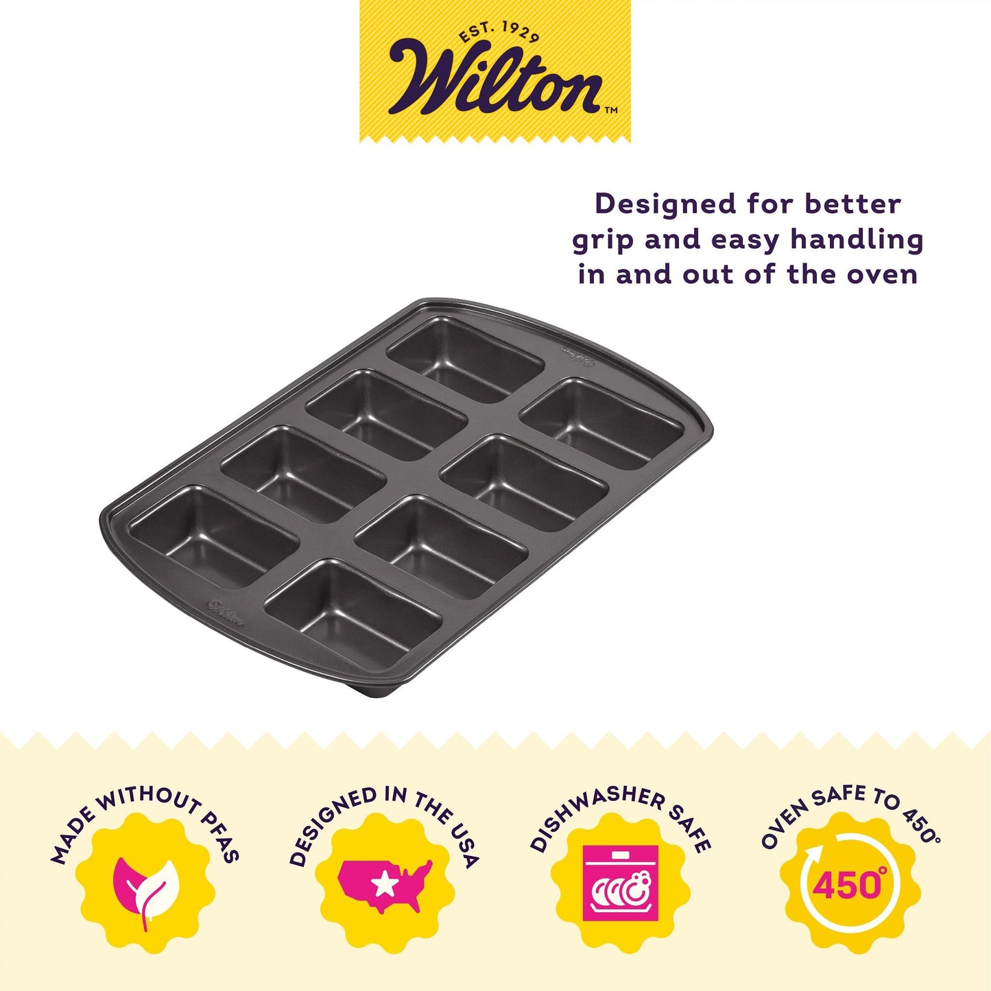 Wilton Perfect Results Non-Stick Mini Loaf Pan, 8-Cavity, 15.2 IN x 9.5 IN x 1.6, Gray