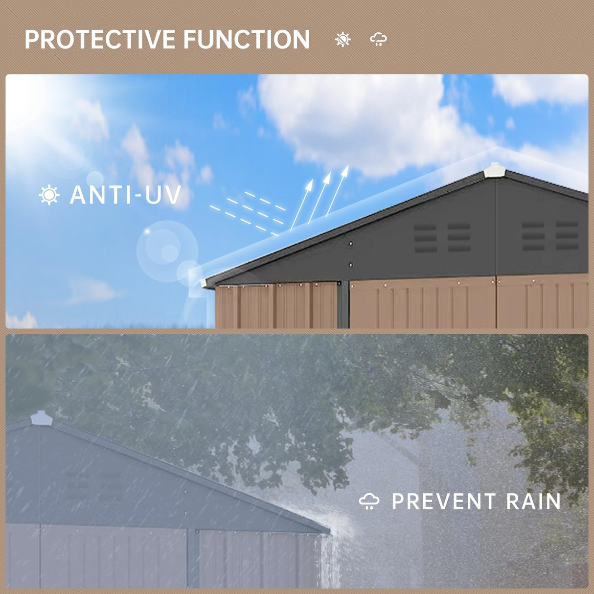 GarveeLife 7.5x8.5 ft Outdoor Storage Shed, Large Steel Multipurpose Yard Shed, Metal Outdoor Tool Shed with Sloped Roof and Door Lock Design for Organizing Tools & Equipment in Yard, Garden, Brown GarveeLife