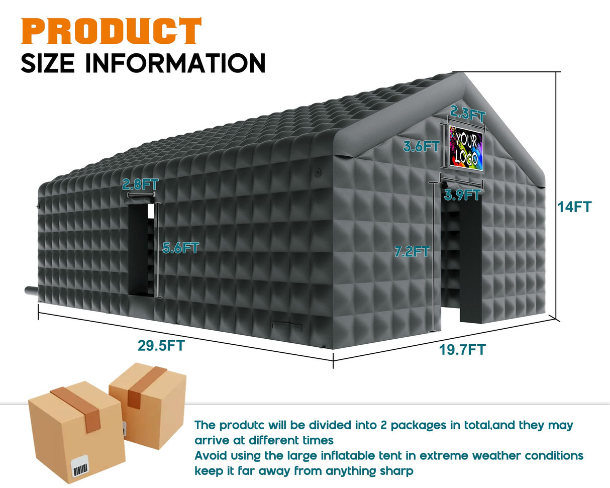 Albott 30x20x14 FT Large Black Inflatable Night Club Tent for Adults with 2 Side Doors, Inflatable Nightclub with Logo Area Gazebo Event House for Wedding Birthday Backyard Party Albott