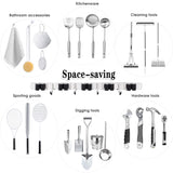 AceMining 5 Racks and 4 Hooks Mop and Broom Holder Wall Mount, Broom Organizer Storage Tool Racks Stainless Steel Heavy Duty Hooks Self Adhesive Solid Non-slip for Home Kitchen Garden Laundry Garage AceMining