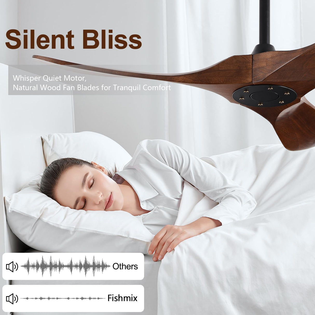 FISHMIX Ceiling Fans without Lights, Solid Wood Ceiling Fan No Light with Remote Control Indoor Outdoor Ceiling Fans for Patios, Living Room, Bedroom, Farmhouse and Gazebo (Dark Walnut, 42 INCH) FISHMIX