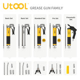 UTOOL Grease Gun, 8000 PSI Heavy Duty Pistol Grip Grease Gun Kit with 14 oz Capacity, 18 Inch Resin Flex Hose, 2 Basic Coupler, 2 Extension Rigid Pipe and 1 Sharp Type Nozzle UTOOL