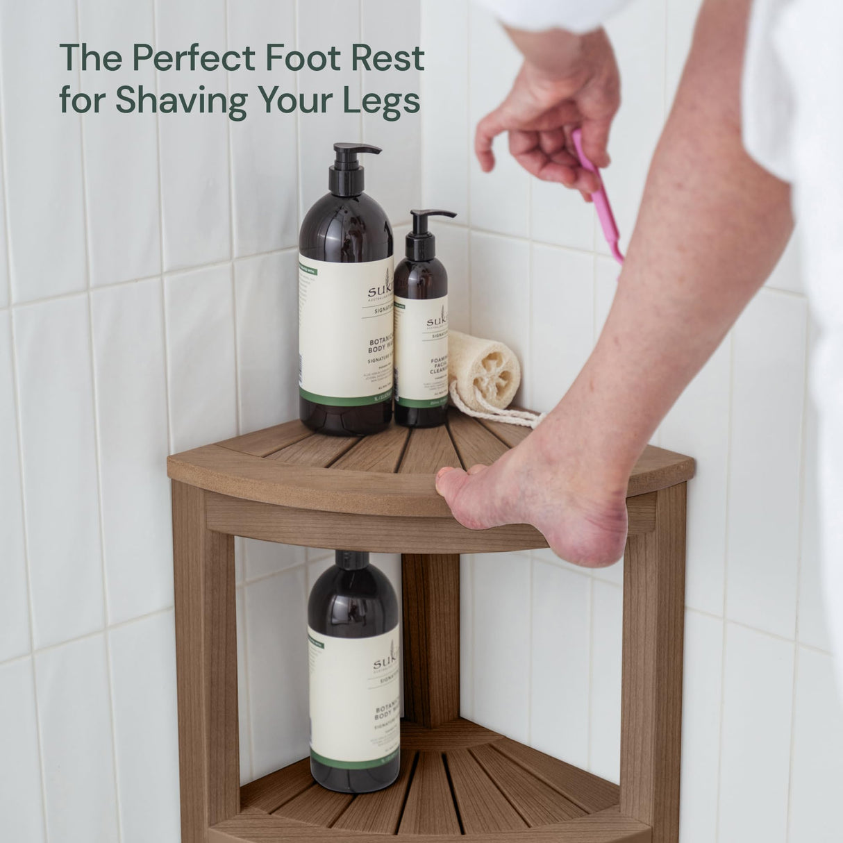 ROHKEX Corner Shower Stool HIPS - Waterproof Shower Bench for Shaving Legs - Easily Assembled Shower Organizer - Shower Seat for Inside Shower (Brown) ROHKEX