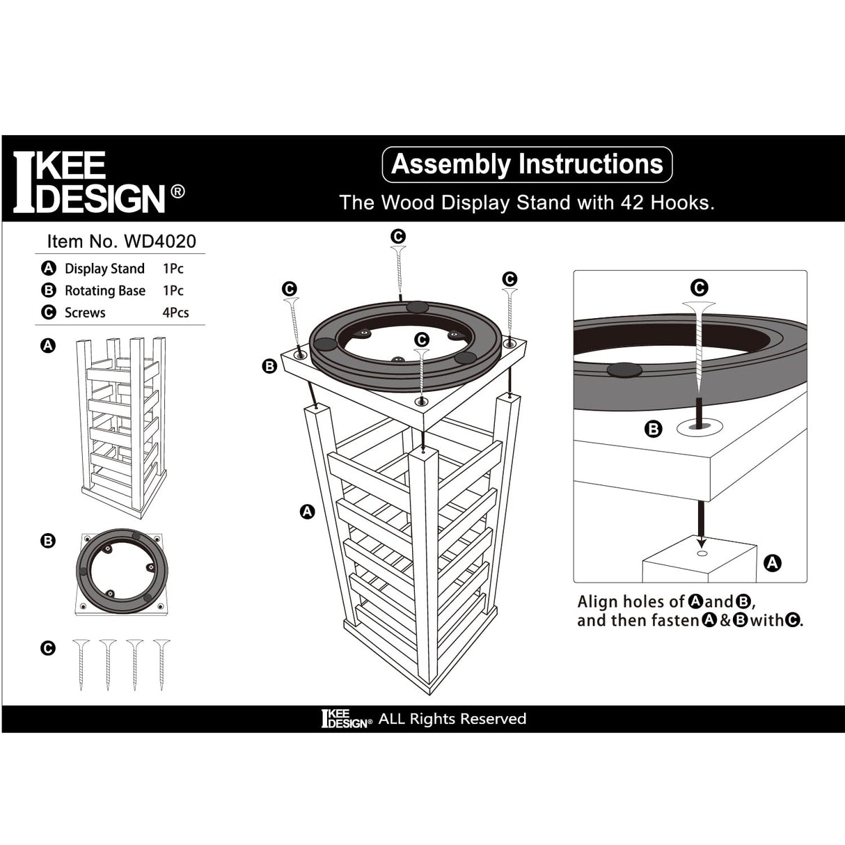 Ikee Design 5 Tiers Easy Assemble Wood Rotating Jewelry Display Tower with 42 Removable Hooks,Spinning Earring Card Storage Display Stand for Store, Showcase, Tradeshow and Home,Brown Color Ikee Design