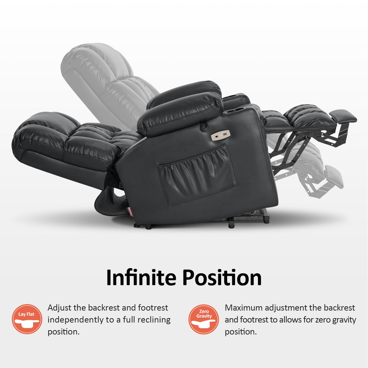 MCombo Dual Motor Small Power Lift Recliner Chair for Elderly, Lay Flat Lift Chair with Heat and Massage, Petite Lift Chair, Cup Holders, Faux Leather 7893 (Black, Small) MCombo