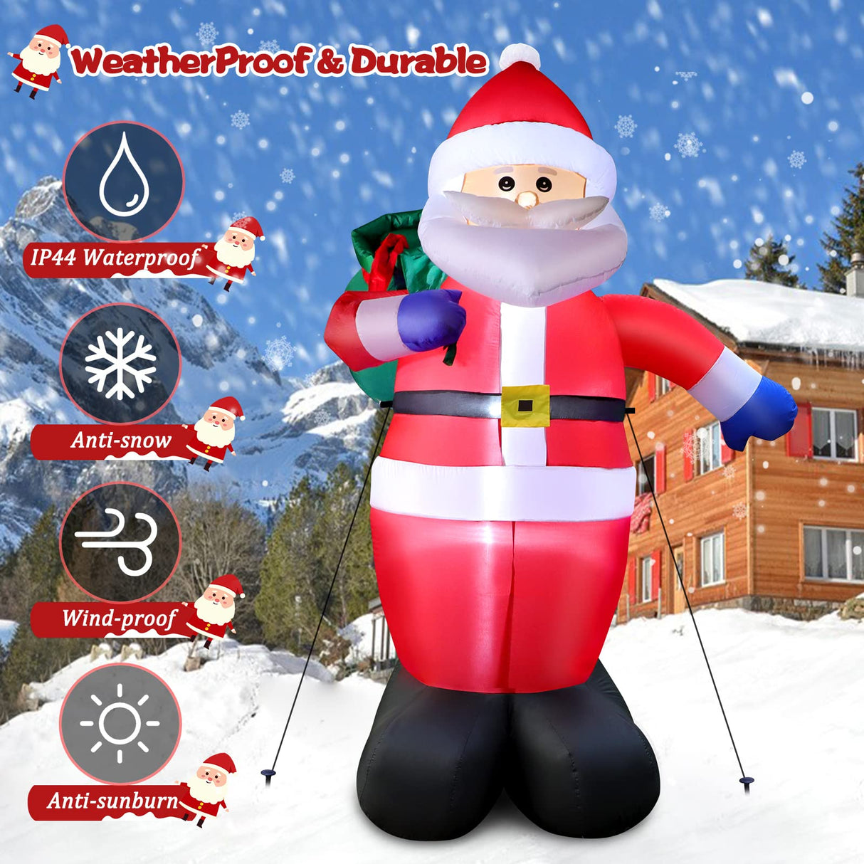 6 FT Christmas Inflatable Santa Claus Outdoor Decorations, Blow up Santa Claus with Gift Bag, Large Xmas Santa Carrying Present Sack, Outside Decor for Yard Garden Lawn Home Party, Built-in LED Lights FunFanso