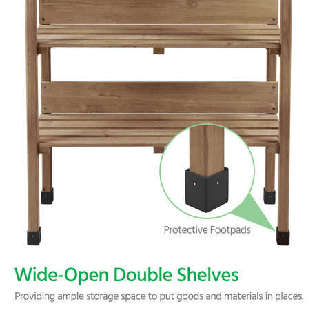 Yaheetech Outdoor Garden Potting Bench Table, Wooden Horticulture Planting Worstation w/Metal Tabletop/Storage Shelf/3 Hooks, Brown Yaheetech