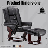 JC Home Argus Swivel Recliner with Ottoman, PU Leather & Wood Base Reclining Chair with Footrest, Ultra-Plush Double Foam for Living Room, Bedroom and Office JC Home