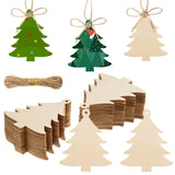 72 Pieces Wooden Christmas Tree Cutouts Crafts Embellishments Unfinished Christmas Tree Hanging Ornaments Blank Christmas Tree Wood Cutouts Slice with Ropes for DIY Crafts Christmas Xmas Decoration AWIZOM