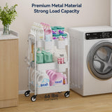 YASONIC Metal 3 Tier Rolling Cart - Heavy Duty Utility Cart with Lockable Wheels, Hanging Cups, Hooks, Mesh Rolling Storage Cart Craft Cart Organizer, Lightweight and Sturdy, White YASONIC
