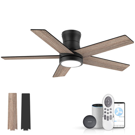 42In Smart Low Profile Ceiling Fan with Lights Remote,Controll by Voice WIFI Alexa App,Quiet DC Motor,Outdoor Indoor Flush Mount Ceiling Fans,Modern Black Walnut Fan for Bedroom Patio Porch Lorpies
