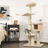 Tangkula Modern Cat Tree, Multi-Level Large Cat Tower w/Cat Condo, Hammocks & Hanging Basket, Tall Cat Tree w/Sisal Posts, Washable Cushions, Wood Cat Trees and Towers for Indoor Large Cats Tangkula