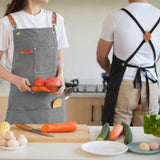 Aoomzoon Canvas Aprons for Men Chef Apron, Work Apron with Large Pockets - Durable 16oz Heavy Duty Cross Back, BBQ, Cooking (Gray, 1 Pack) Aoomzoon