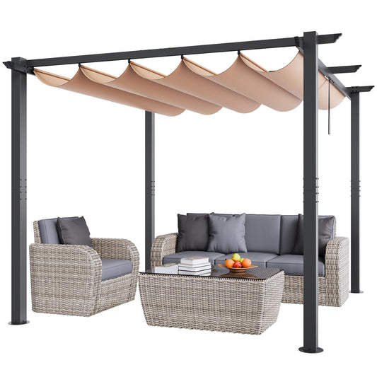 VEVOR 10'x10' Outdoor Retractable Pergola with Canopy, Aluminum Pergola with Retractable Canopy, Modern Pergola with Sun Shade Canopy for Patios, Gardens, Decks, Backyards (Beige)